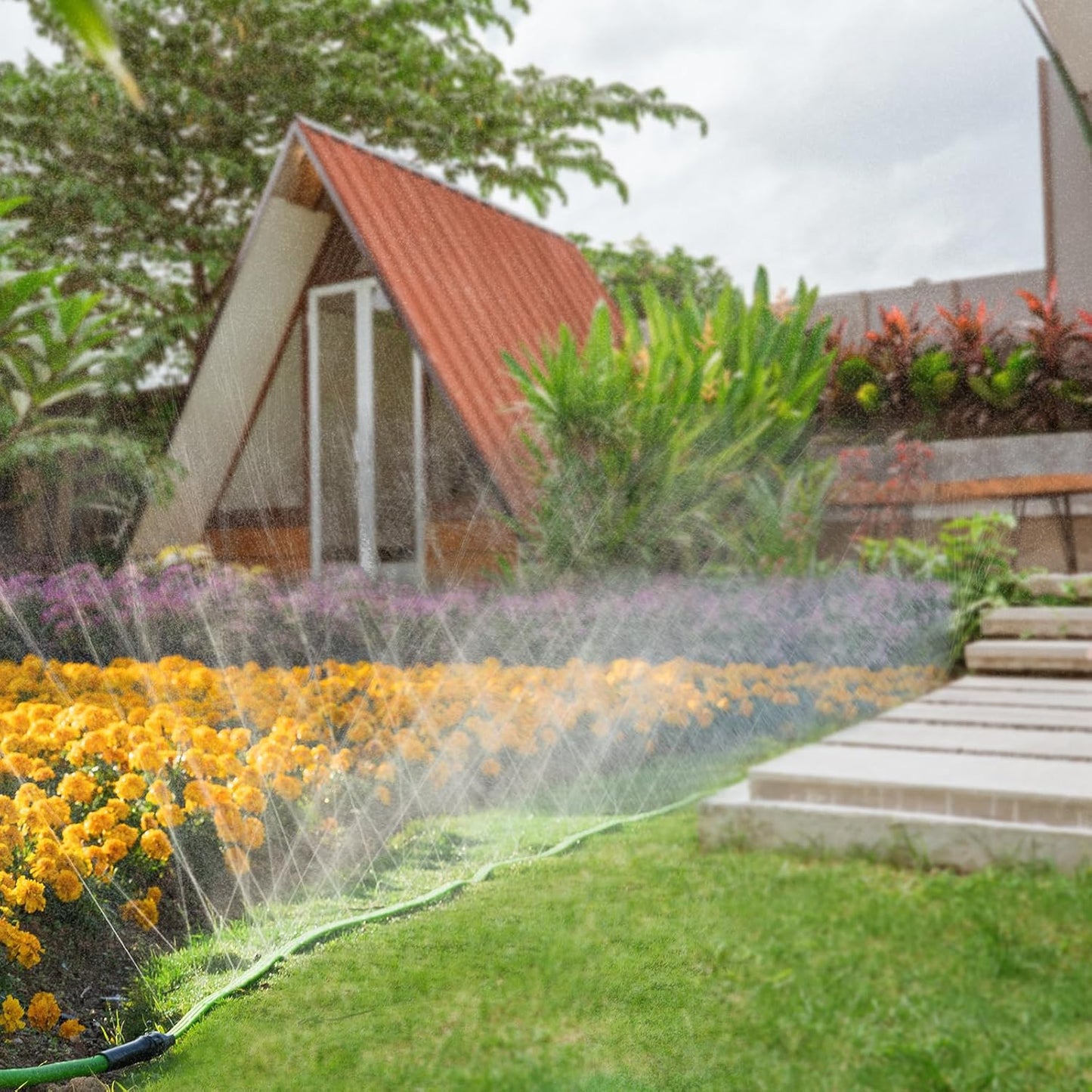 Sprinkler Soaker Hose 15FT, Watering Hose with Holes, High-Efficiency Sprinklers System for Garden and Lawn with Staples