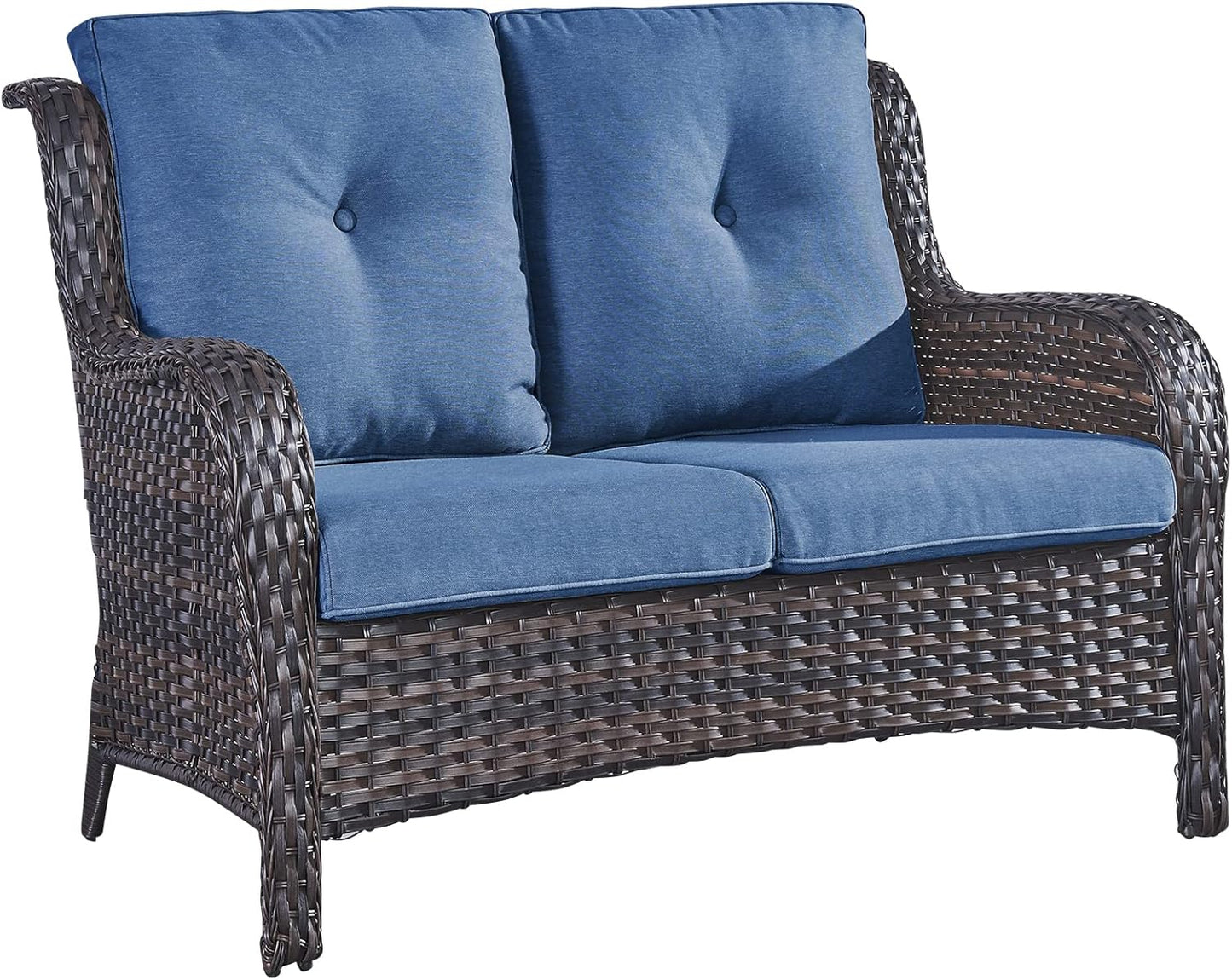 Outdoor Loveseat Small Patio Furniture 2 Seater Sofa Brown Wicker Couch Rattan Settee for Single-Family House