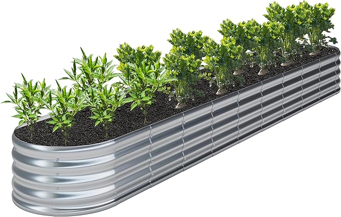 KFN 12x1.8x1FT Galvanized Raised Garden Bed,Raised Garden Bed Kit-Oval Metal Vegetable Box,Large Planter Flower Boxes Outdoor,Planting for Vegetables,Flower,Herb,Sliver,0.7mm