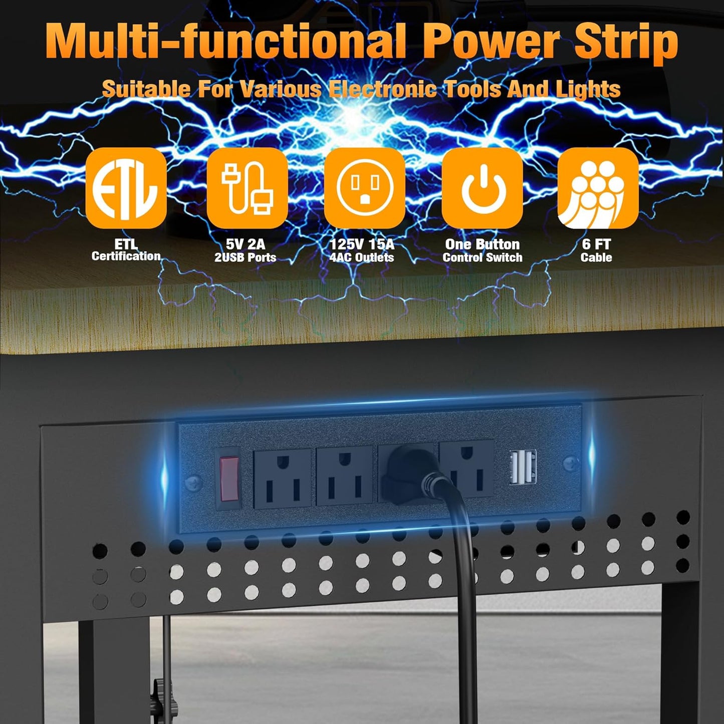 TITIMO 60" Adjustable Workbench with Drawers, Work Benches for Garage with Pegboard, 2000 LBS Heavy Duty Rubber Wood Tabletop with Power Outlet, Rolling Work Table with Wheels for Workshop, Office