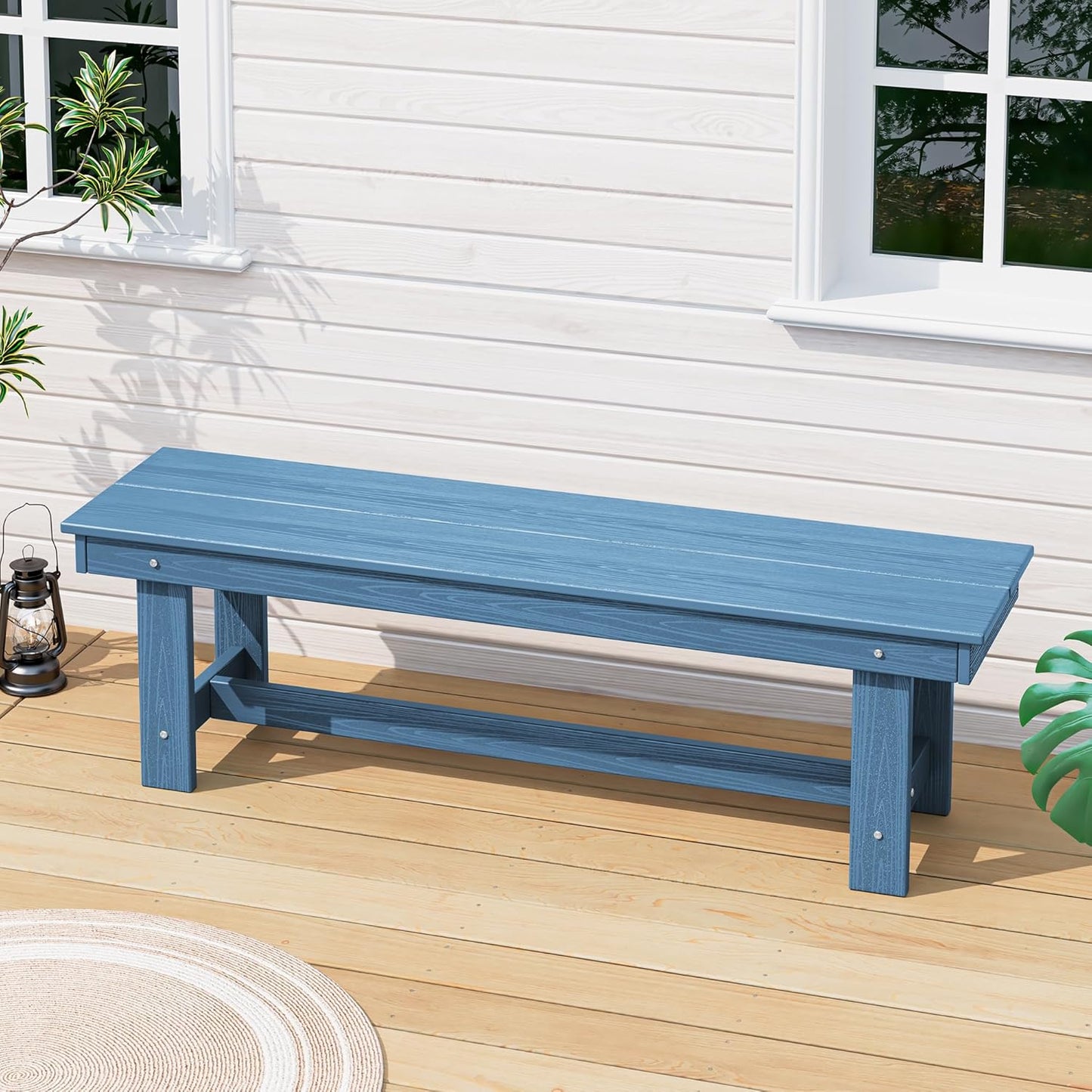 SERWALL 2-Person Outdoor Bench Backless, HDPE Outdoor Benches Weatherproof, 700 Lbs Weight Capacity, Poly Lumber Patio Furniture for Garden, Porch and Park, Navy