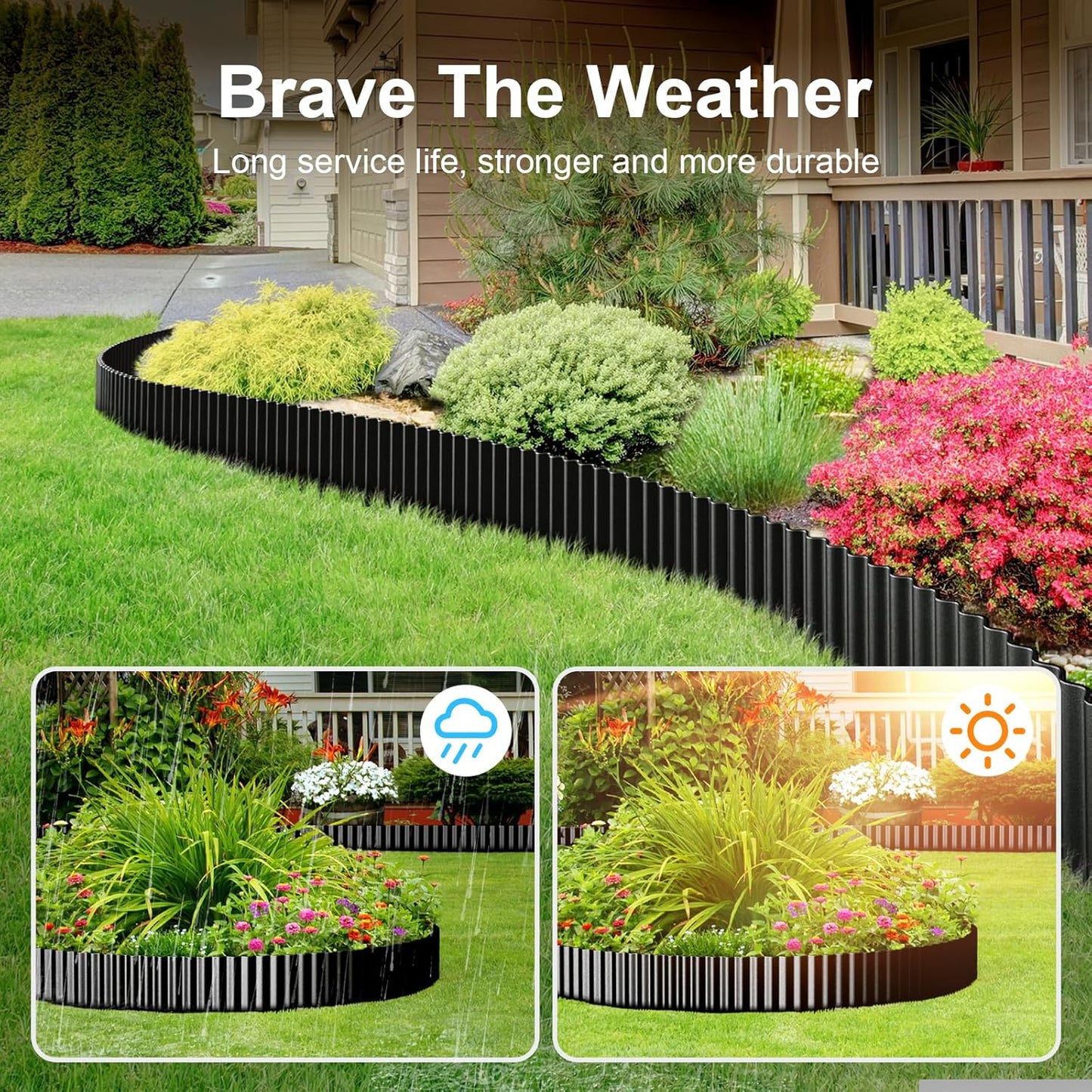 Land Guard Corrugated Garden Edging Border, 12" x 25' Landscape Paver Edging, Tall Landscape Edging, Fence for Garden, Flower Bed, Lawn and Landscape Edging (Glossy Black)