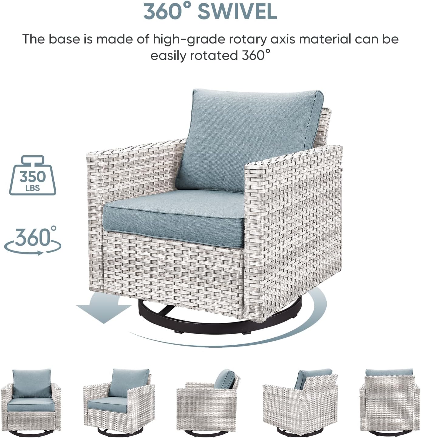 HUMMUH Patio Swivel Chairs Set of 2,PE Wicker Outdoor Rocker Chairs Bistro Set Porch Balcony Furniture with Cushions