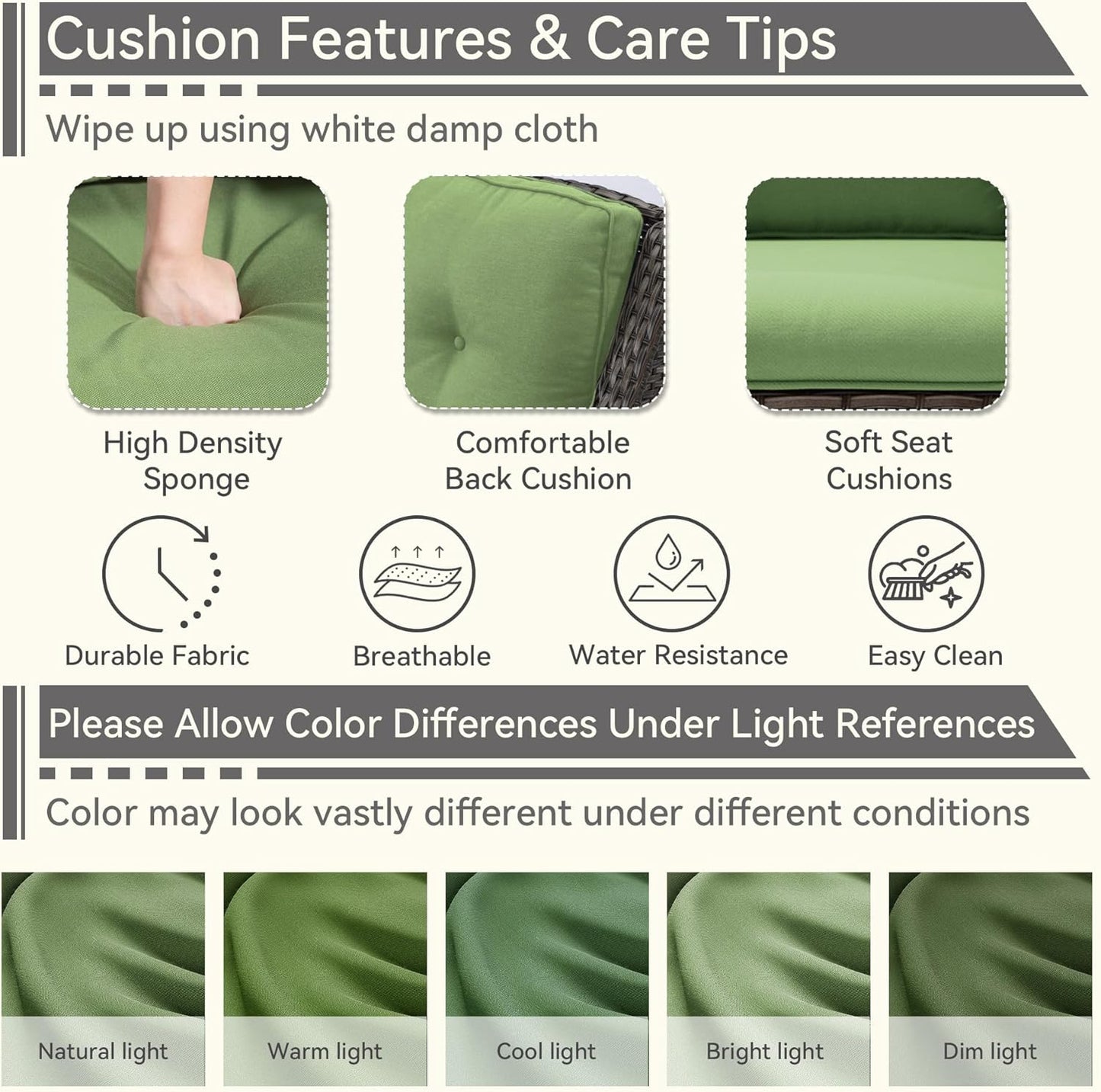 5 Pieces Outdoor Patio Furniture Set - Conversation Set Includes Wicker Swivel Rocker Chairs Set of 2, 2 Ottoman, 3 Seat Sofa, Suitable for Porch, Yard, Mixed Brown Rattan, Green