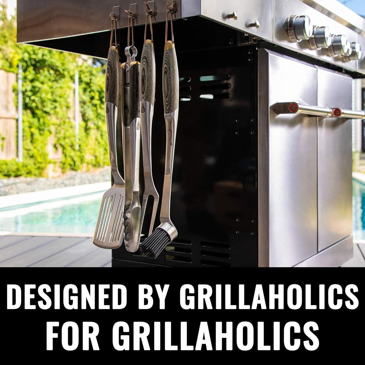 Grillaholics Premium BBQ Grill Tools – The Ultimate Grilling Gift for Dad - Luxury 4-Piece Barbecue Utensils Grill Set with Wooden Gift Box