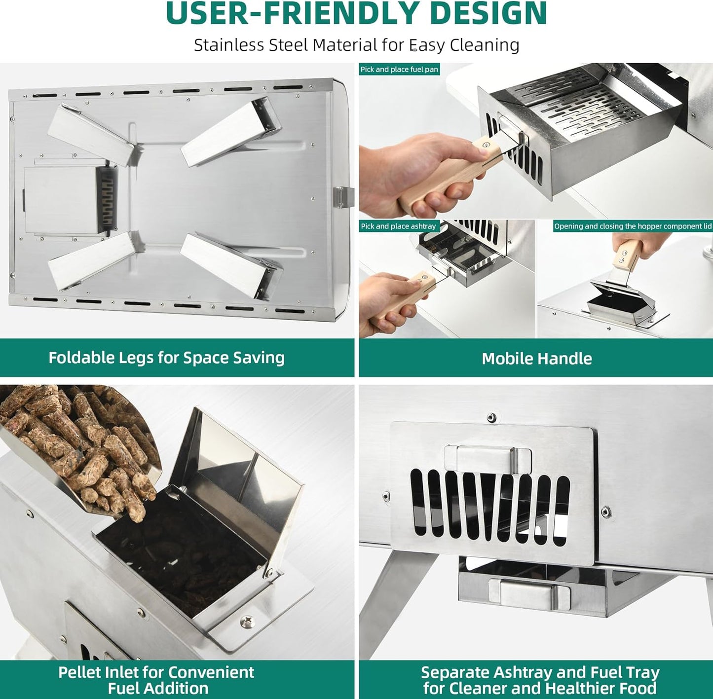 YITAHOME Wood Fired Outdoor Pizza Oven, 12" Portable Pellet Pizza Ovens with Pizza Peel & Pizza Cutter, Woodfire Pizza Maker for Outside Kitchen Cooking Stainless Steel Silver