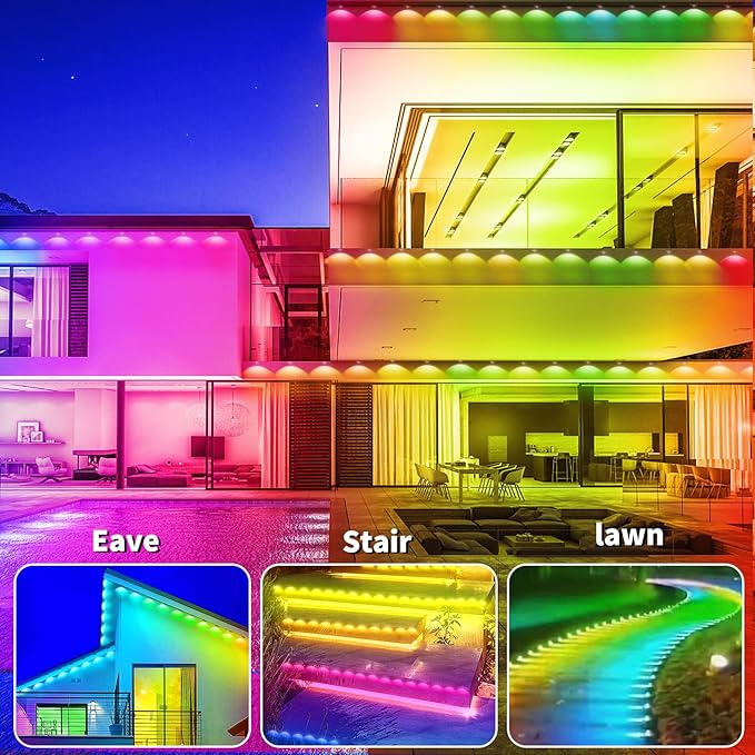 Permanent Outdoor Lights,100ft RGB Eave Light with App Control Remote,IP67 Waterproof LED Lights,Music Sync Outside Light for House,Halloween,Roof,Garden,Christmas,Holiday Decoration