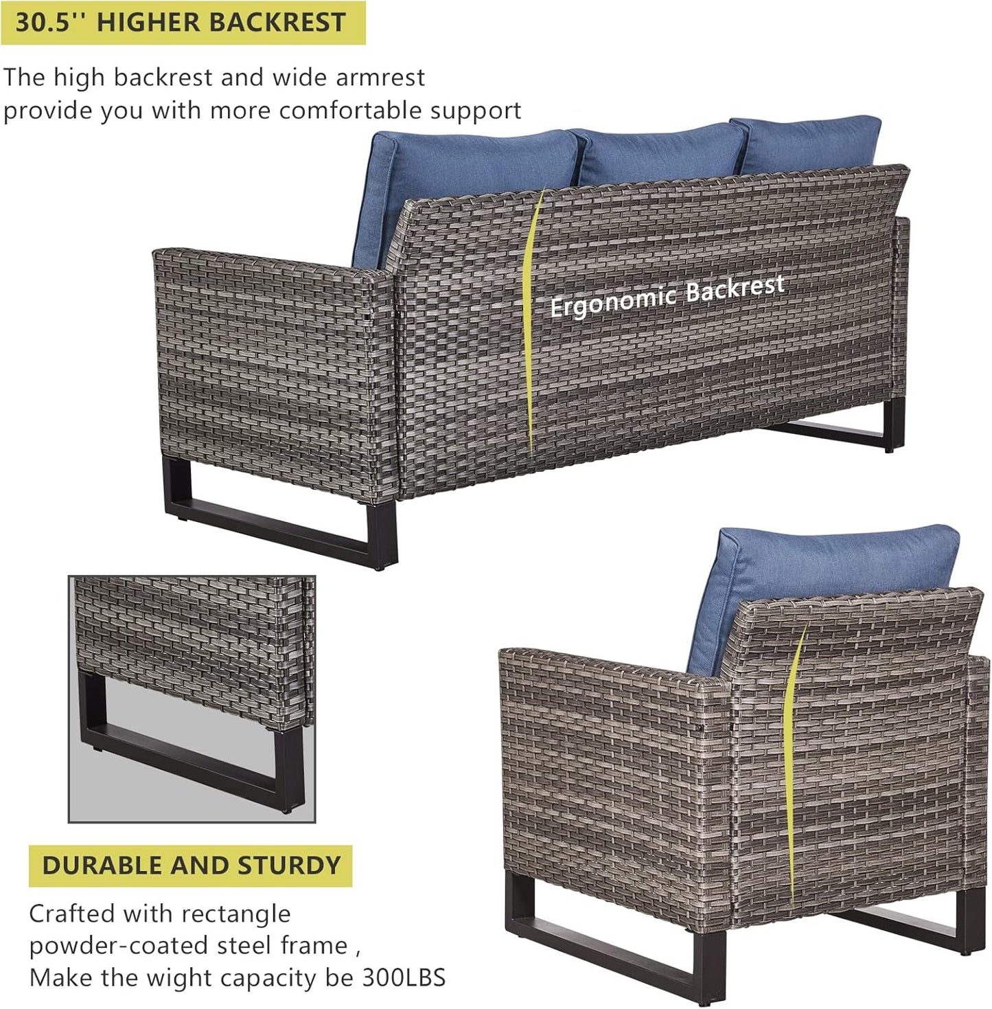 HUMMUH 8 Piece Patio Furniture All Weather 6-Seater Outdoor Sectional Sofa with Patio Swivel Chairs and Outdoor Chairs Ottomans for Porch,Garden,Backyard,Deck