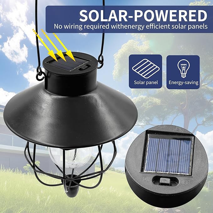 Solar Hanging Lantern Outdoor Waterproof Solar Lanterns Hanging Lights for Outside with Bright Warm White Light for Garden Patio Yard Pathway 2 Pack(Black)