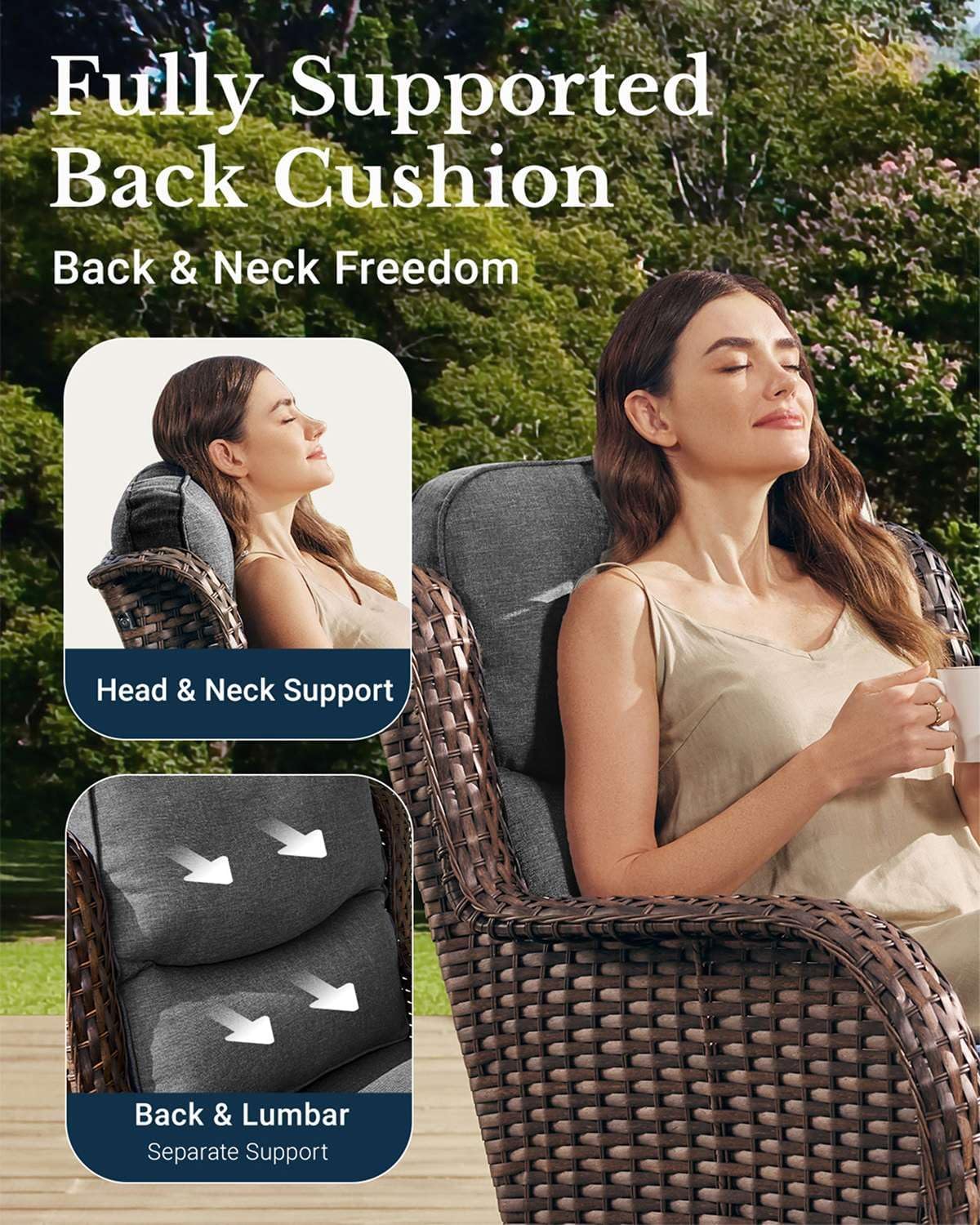 HILLGA Luxury Patio Furniture Set with 6-inch Thick Cushion, Outdoor Couch, Loveseat and High Back Swivel Rocker Patio Chairs, 7PCS Wicker Conversation Set for Deck Yard and Poolside, Dark Grey (V2)