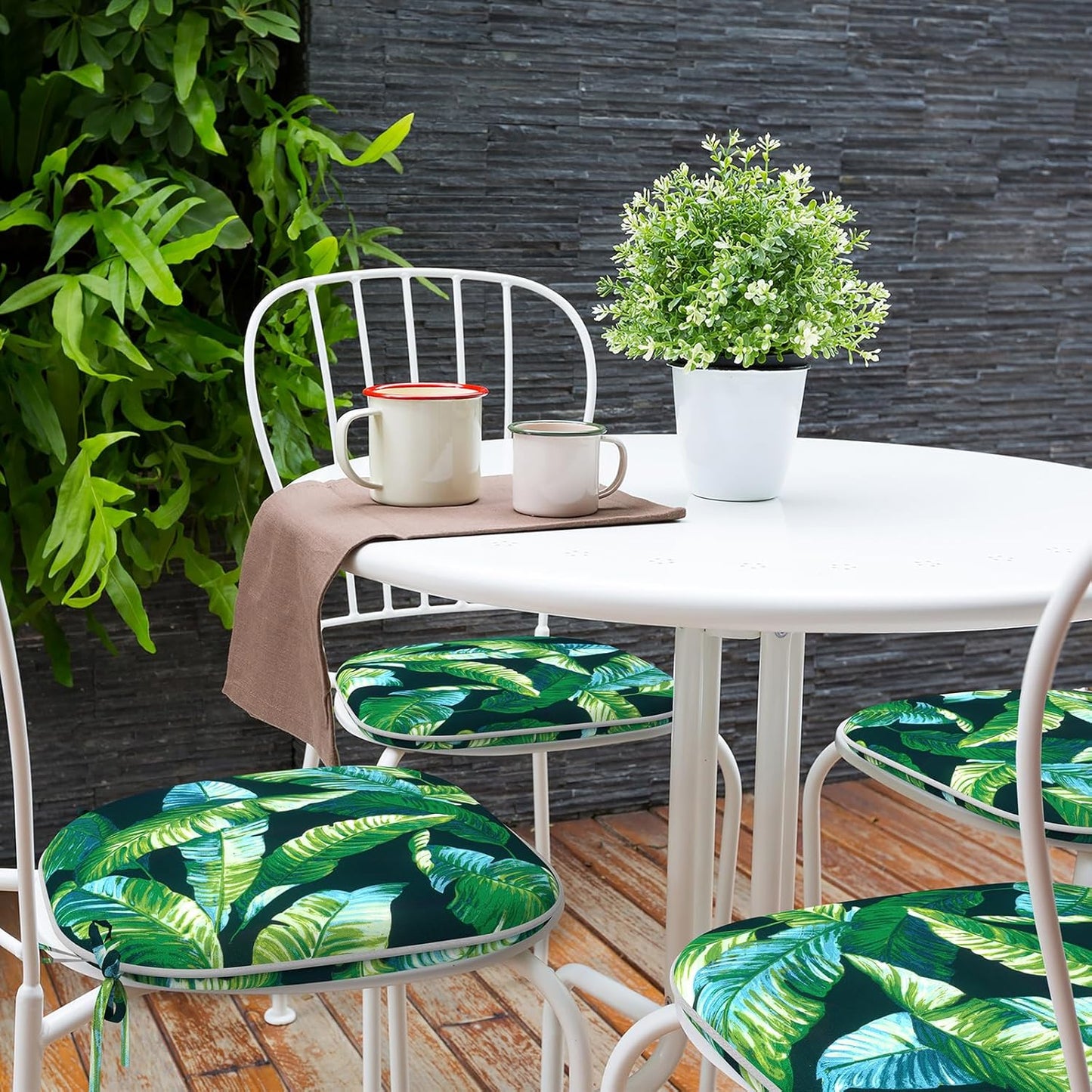 Indoor/Outdoor Chair Cushions 16x17 Inch, Patio Chair Cushions with Ties, All Weather Seat Cushions for Patio Furniture Home Garden Chair Use, Set of 4, Hanalei Lagoon