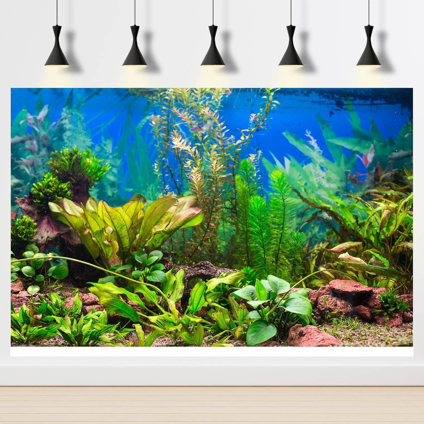 Aquarium Background Various Underwater Grass Plants Aquarium Backdrop Vivid and Fresh Green Aquatic Plants Stone River Bed and Dead Wood Purple Stone Fish Tank Background 72x18in