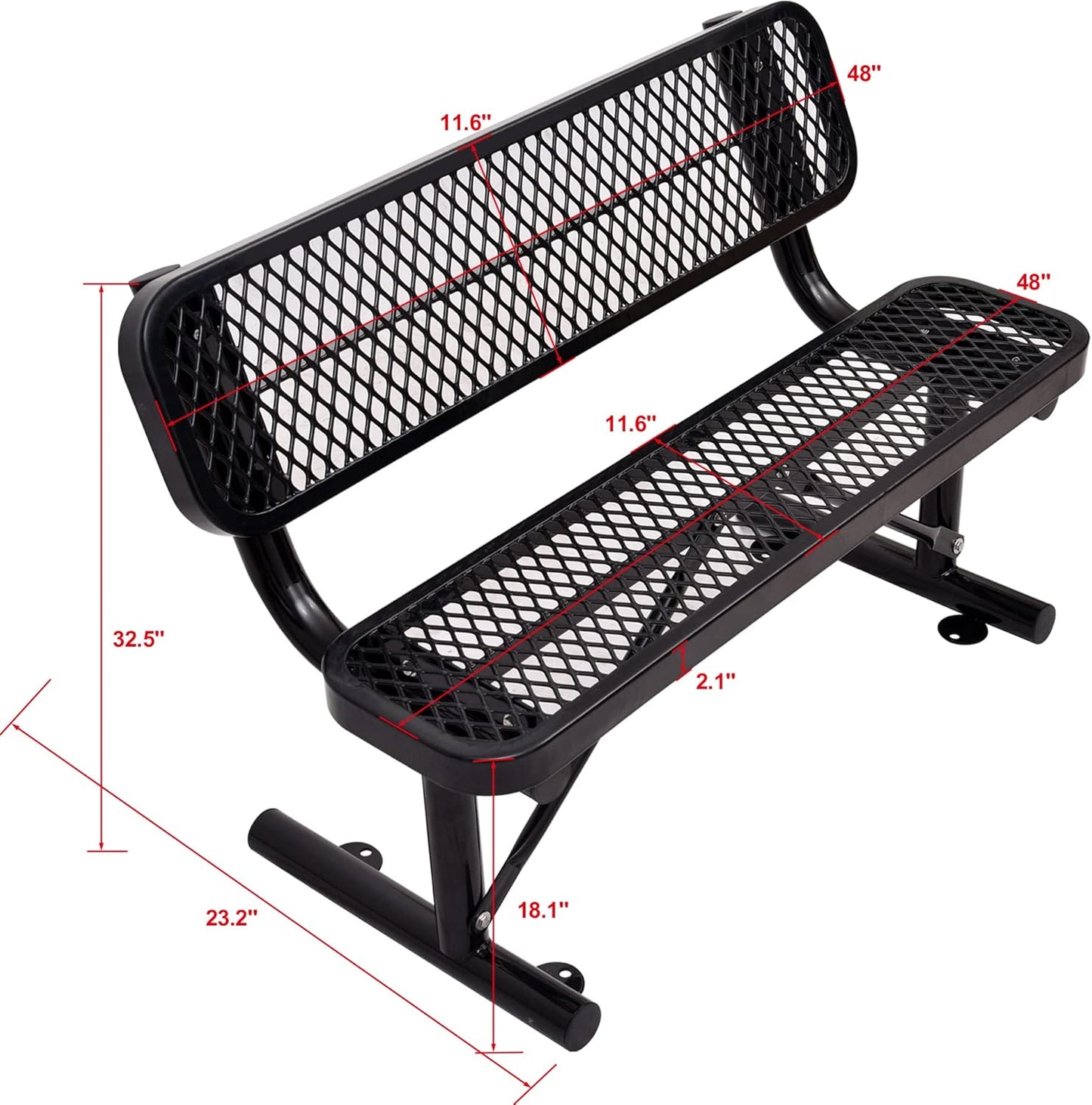 4/6/8 Feet Park Bench for Outside Heavy Duty Metal, Garden Benches Outdoor Bench with Backrest & Portable Frame, for Shopping Malls Stores Parks Patios Decks, Black