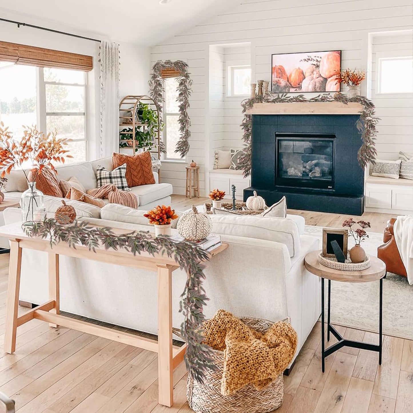 RECUTMS Artificial Hanging Willow Leaves Greenery 2Pcs 5.7Ft Fake Silk Leaves Ivy Garland Faux Vine Plants Decoration for Indoor Outdoor Home Garden Wedding Jungle Birthday Party Table Spring Decor