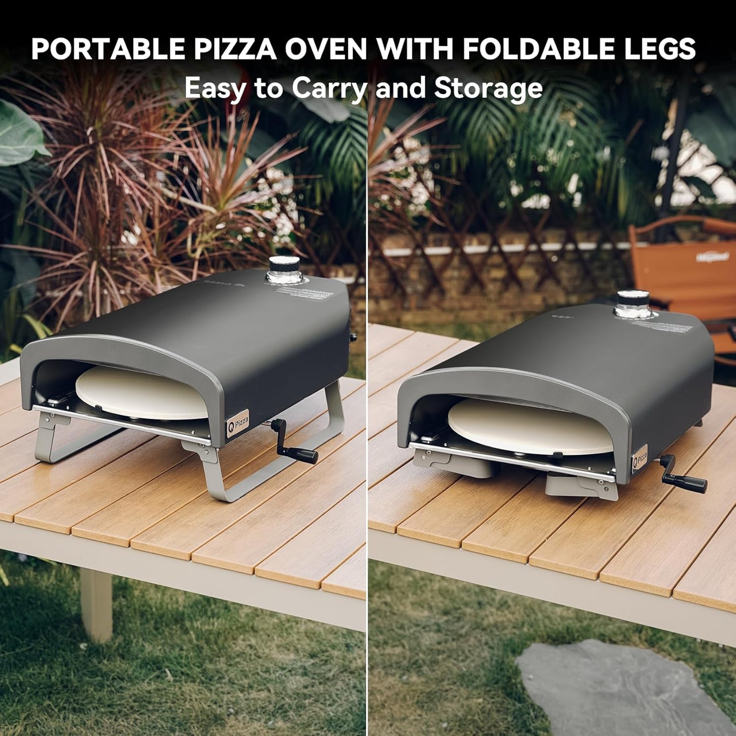 Q Pizza Portable Propane Pizza Oven with Manual Rotating Stone, Tabletop Gas Stove for Outdoor Kitchen, Gas Oven for Making Pizza, Bread, Steak, Pie, PS104