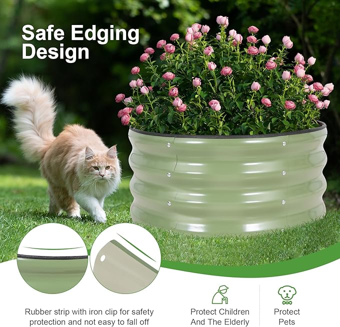 Galvanized Round Raised Garden Bed Outdoor-2Pack Raised Beds for Gardening| Metal Planter Box 2x2x1FT, Green