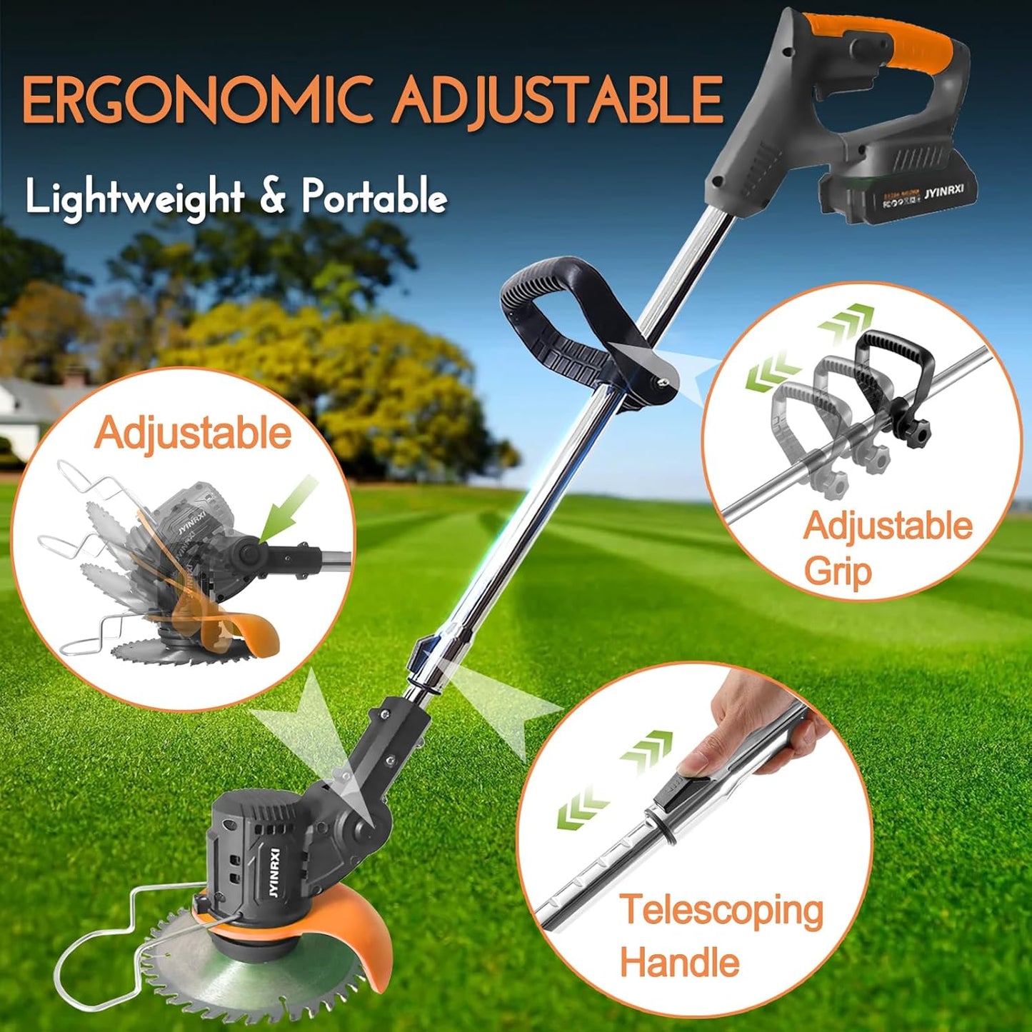Electric Weed Wacker Cordless,21V Weed Cordless Eater Battery Powered with 2 * 2.0Ah Battery and 5 Types Blade, 3-in-1 Stringless Grass Trimmer/Edger/Brush Cutter for Lawn Garden Yard
