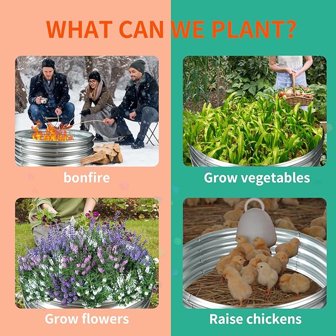 36 Inch Diameter Silver Galvanized Garden Raised Bed/Plant Box/Fire Ring-0.8mm Thick,12 Inch Tall,Crimped Edge and Corner,No Sharpe,Perfect for Plantings (3FT Diameter, Round)