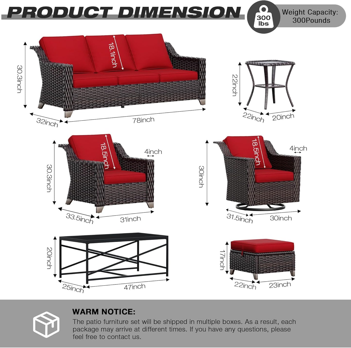 Joyside Wicker Patio Furniture Sets, 5 Pieces Upgraded Large Size Outdoor Furniture with Patio Dining Chairs, 3-Seat Sofa and Outdoor Ottoman, Thick Cushions, Wide Armrest