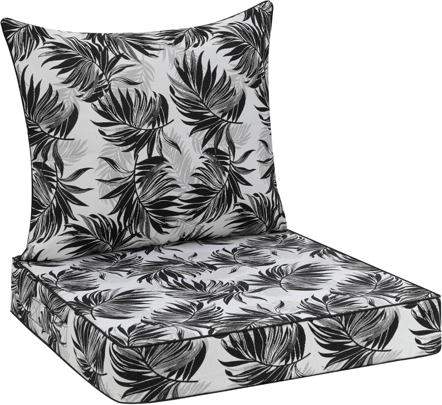 Favoyard Outdoor Seat Cushion 19 x 19 x 3 in Waterproof Pattern Fade Resistant Cover Removable Patio Furniture Cushions Deep Seat & Back Cushion Set with Adjustable Straps for Patio Chair Sofa Couch