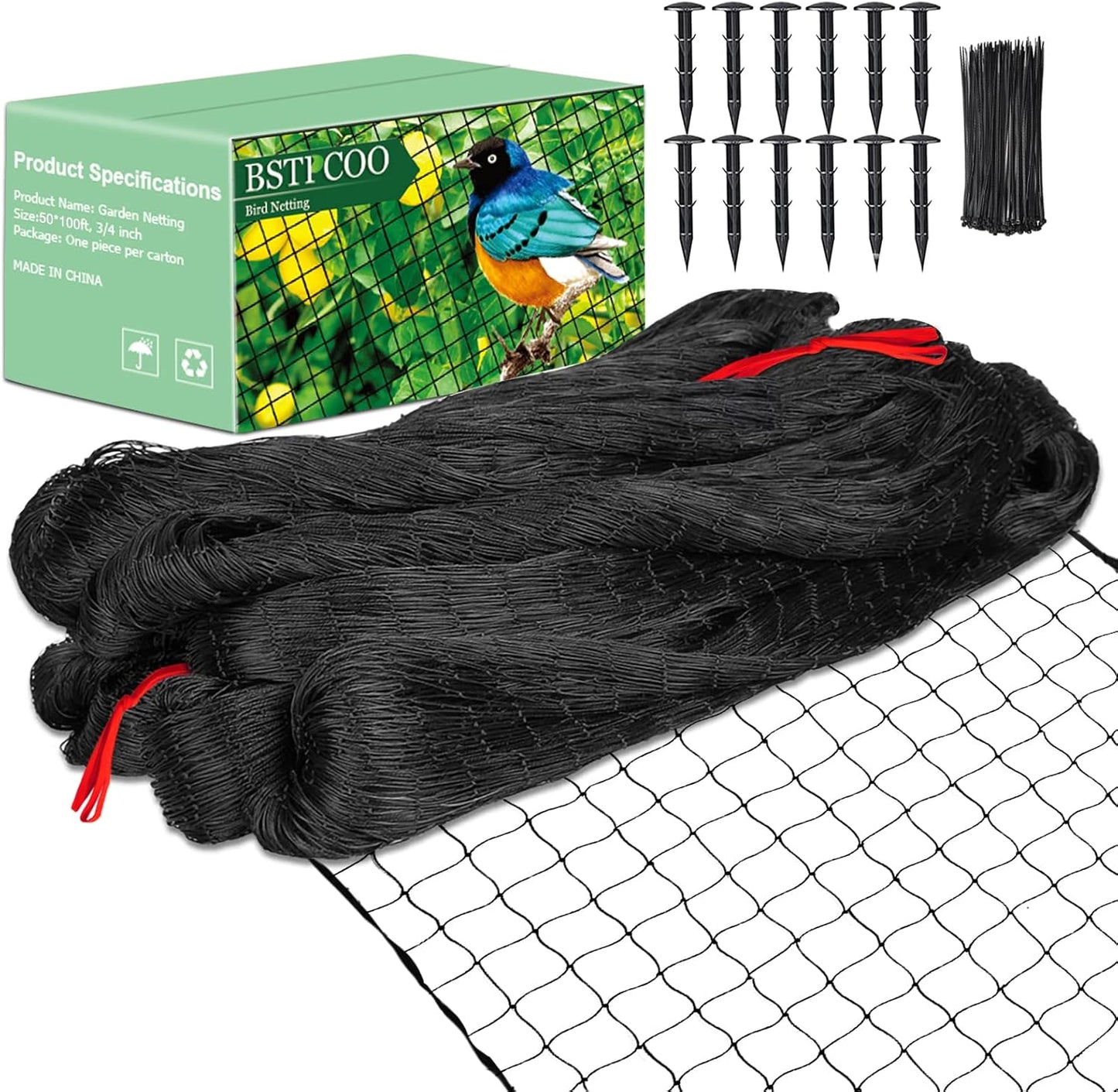 Bird Netting 50'x100' with 3/4" Mesh Hawk Net for Chicken Run,Poultry Netting Heavy Duty Nylon Aviary Net for Chicken Coop Roof Garden Nettings for Fruit Trees Plant
