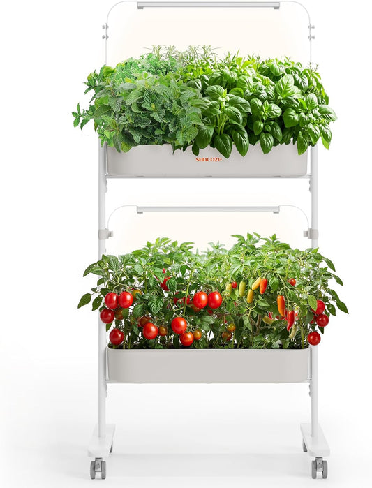 SUNCOZE 2-Tier Hydroponics Growing System Kit with 24 Pods – Full Spectrum Grow Lights, Hydroponic System equipped with smart controller, Indoor Herb Garden Kit for Vegetables, Herbs, Fruits & Flowers