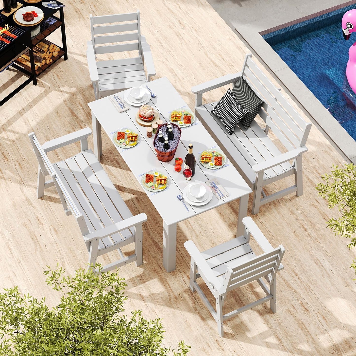 GREENVINES Outdoor Bench | HDPE | Garden Benches | All Weather | for Outdoors Patio Park Porch Outside Backyard | 2-Person | White