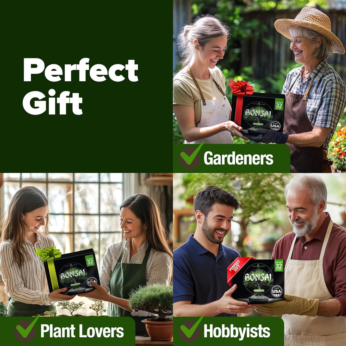 Bonsai Tree Kit - Gifts for Men & Women - Grow 4 Bonsai Trees - Unique Gardening Crafts for Adults, DIY Hobbies for Plant Lovers & Gardeners - Unusual Christmas Gift Ideas for Mom & Dad