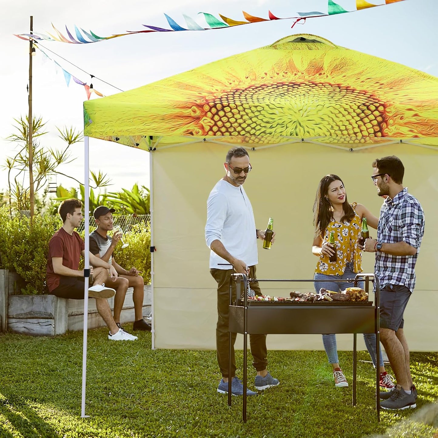 EAGLE PEAK Pop Up Canopy Tent with 1 Sidewall, Easy Setup Event Tent, Outdoor Sun Shade, Wheeled Carry Bag, Stakes and Guy Ropes, Instant Canopy 10x10, Sunflower