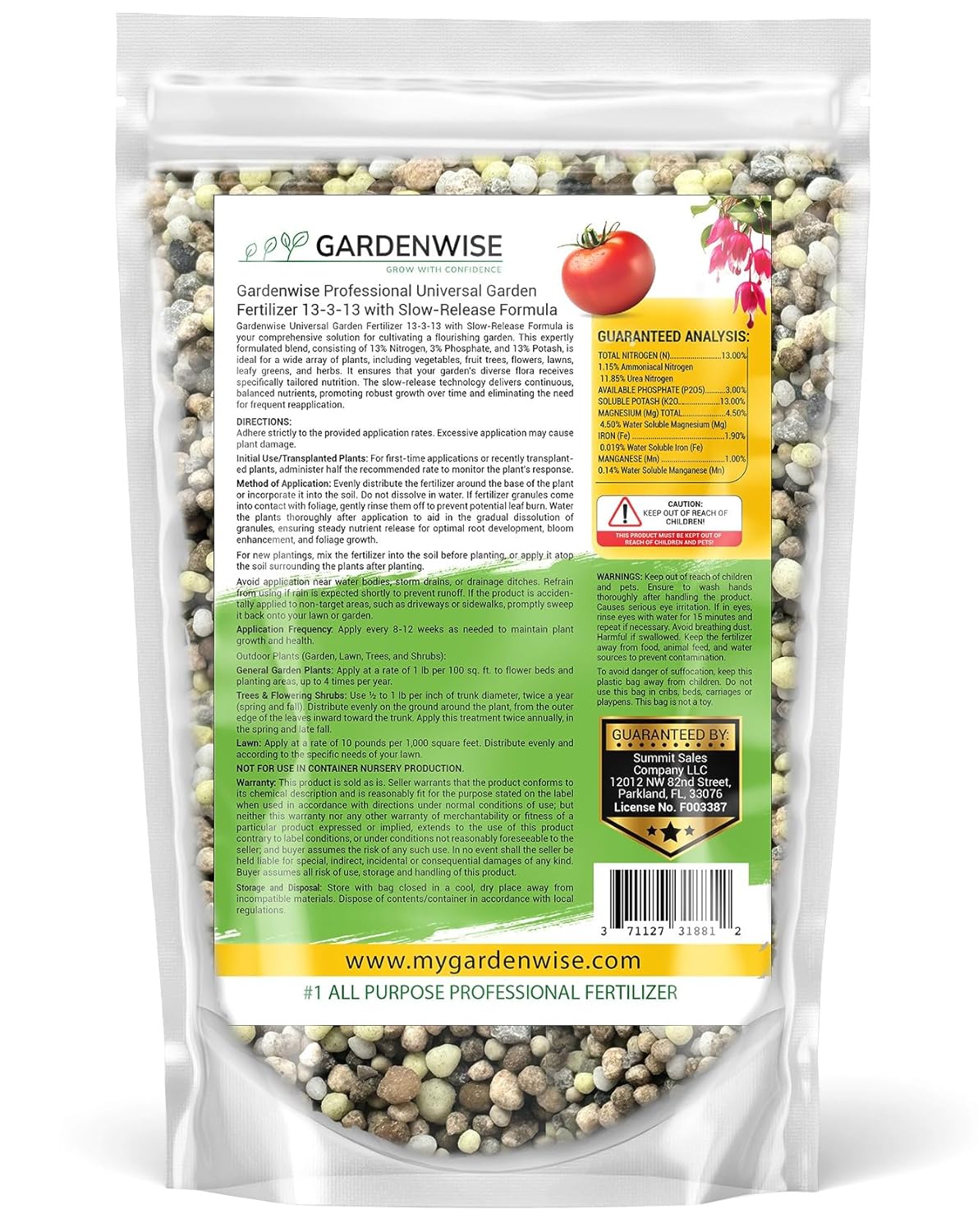 Professional Universal Garden Fertilizer 13-3-13 with Slow-Release Formula (1 Quart)