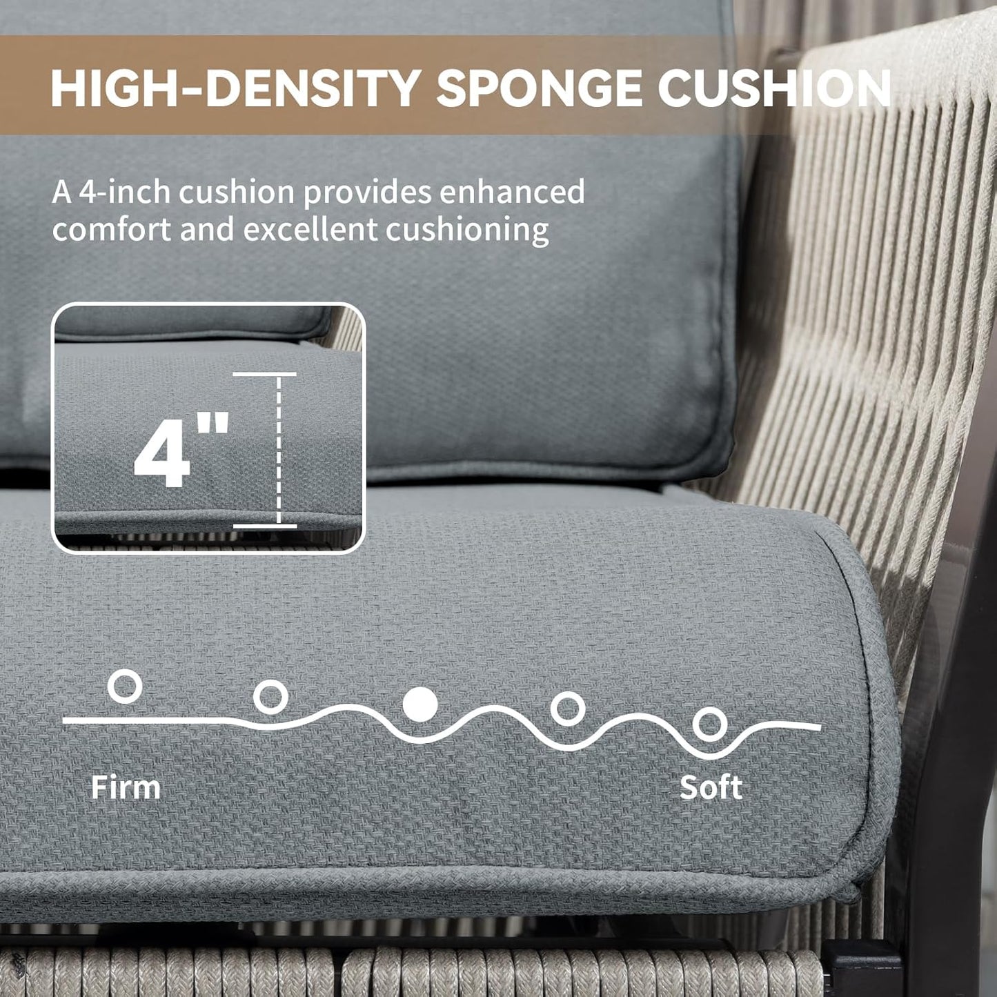 Patio Bistro Chair Set, 2 Pieces Rope Swivel Wicker Chairs Porch Furniture Sets, All-Weather Aluminum Rocking Outdoor Conversation Set for Porch, Deck, Poolside w/Cushion - Dark Grey