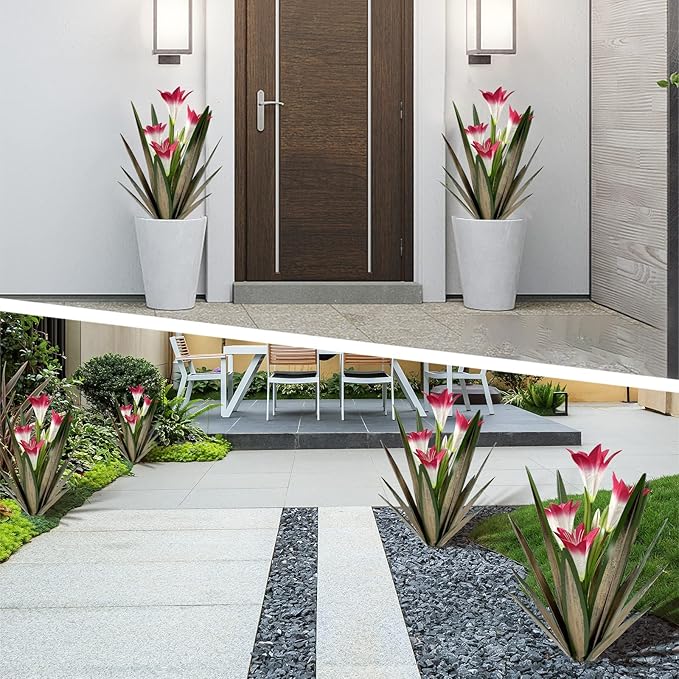 Homight Metal Agave Plant Outdoor Decoration Outdoor Garden Decoration Lily Mexican Yard Art Plant Garden Agave Lily Decorative Garden Gift… (2 Big Red Lilies)