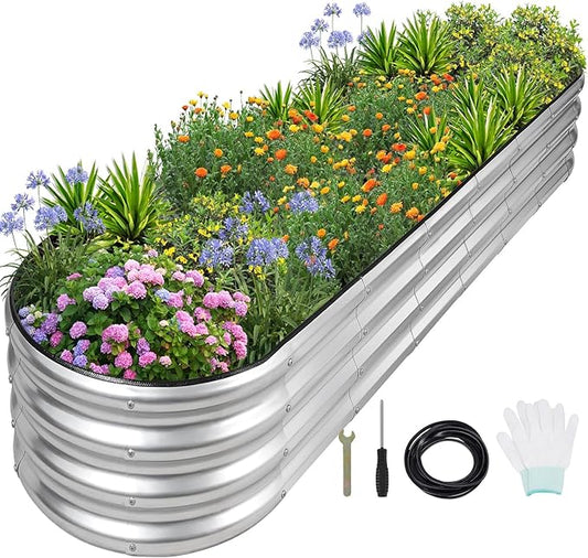 1MORE Galvanized Raised Garden Bed- Planter Garden Boxes Outdoor, Raised Beds for Gardening, 8x2x1ft Metal Garden Bed Kit for Vegetables Flower, Planter Raised Beds with Protective Tape & Tools.Silver