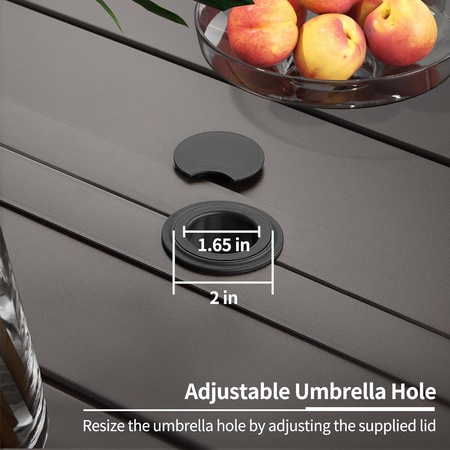 Outdoor Metal Steel Rectangle Patio Dining Table, 6 Person Patio Table with Adjustable Umbrella Hole, Weather-Resistant for Garden Backyard Porch, Dark Brown