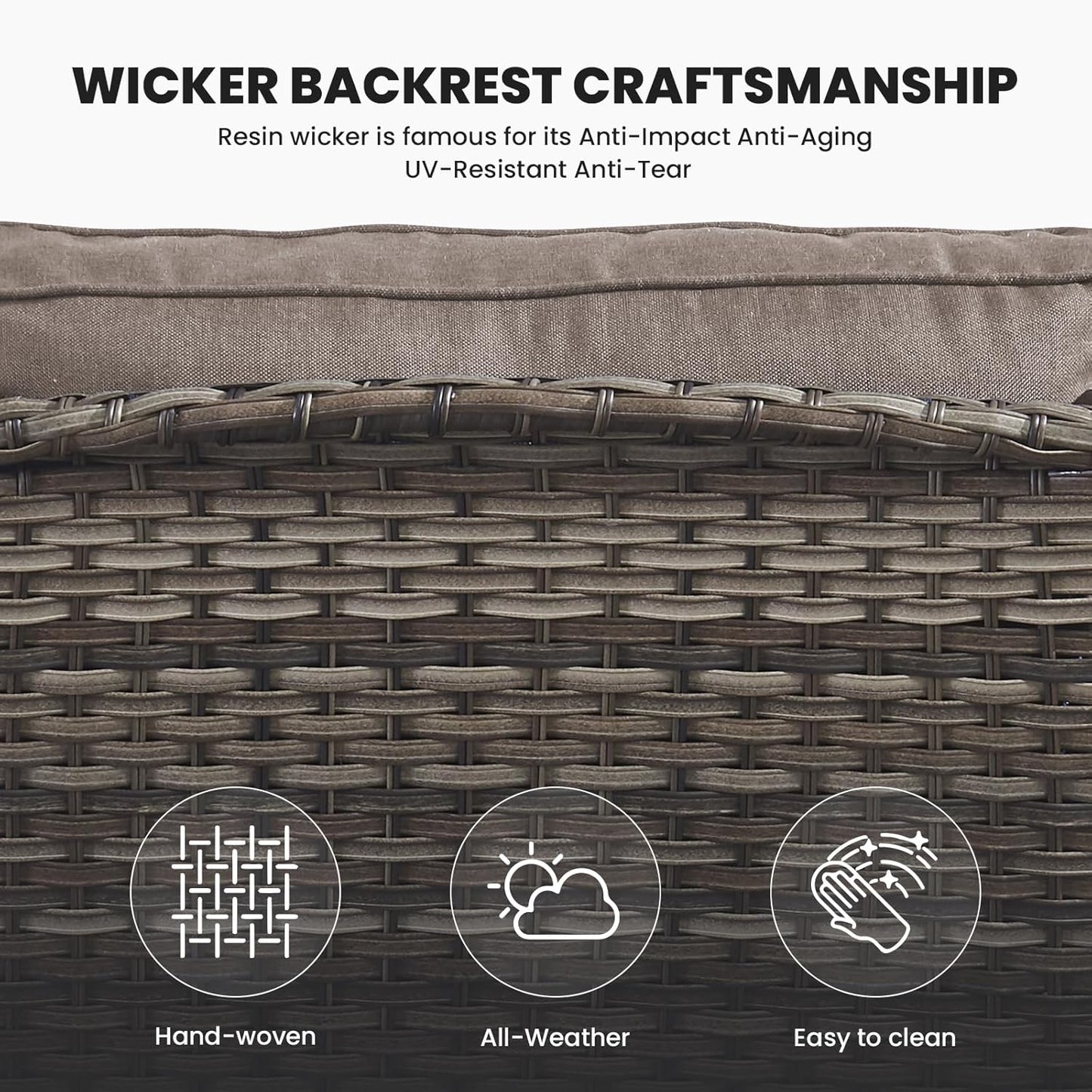 Outdoor Furniture 3-Seater Rattan Sofa Patio Wicker Sofa Couch Furniture Set with Washable Cushions