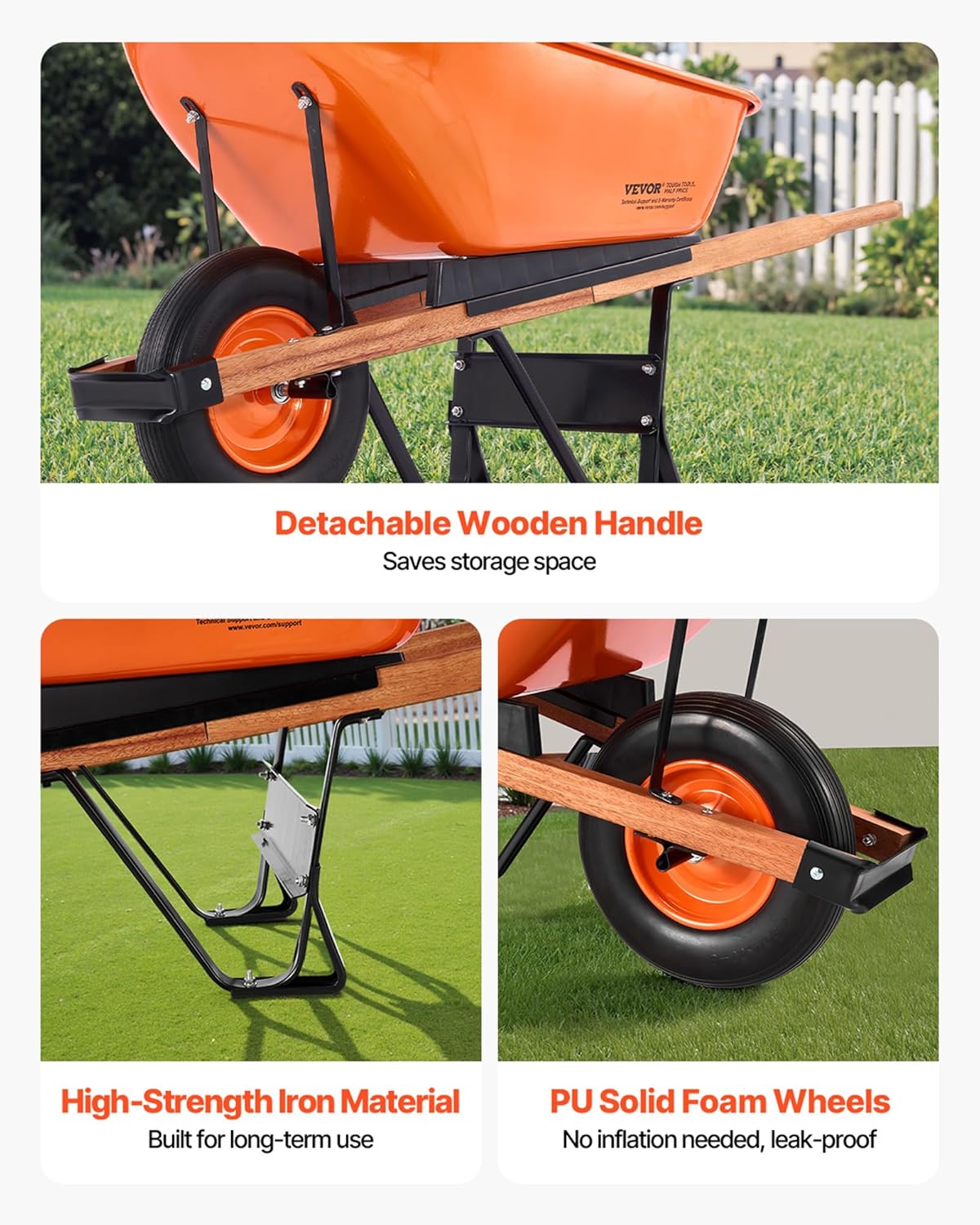VEVOR Wheelbarrow Cart, 6 Cu. Ft. Load & 330 lbs Capacity, One Wheel Garden Dump Cart Wheel Barrow with Metal Handle & 16" Wide Track Wheels, Easy Loading Utility Yard Cart & Wagons for Lawn Farm