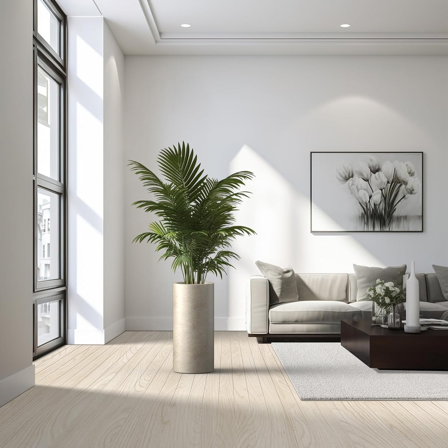 Kante 18.9 Inch Tall Cylindrical Planter, Large Round Plant Pots with Drainage Hole, Made with Concrete, Suitable for Indoor Outdoor Plants, Home Decor, Weathered Concrete