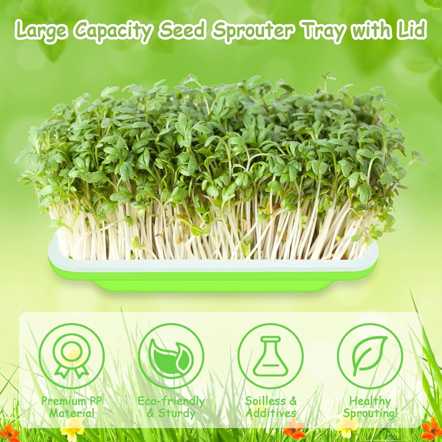 Legigo 16 Pack Green Seed Sprouter Trays- Soil-Free Cultivation Germination Tray, BPA Free Nursery Tray with Planting Paper for Indoors or Outdoors Sprouting Seeds, Grow Grass, Beans and More