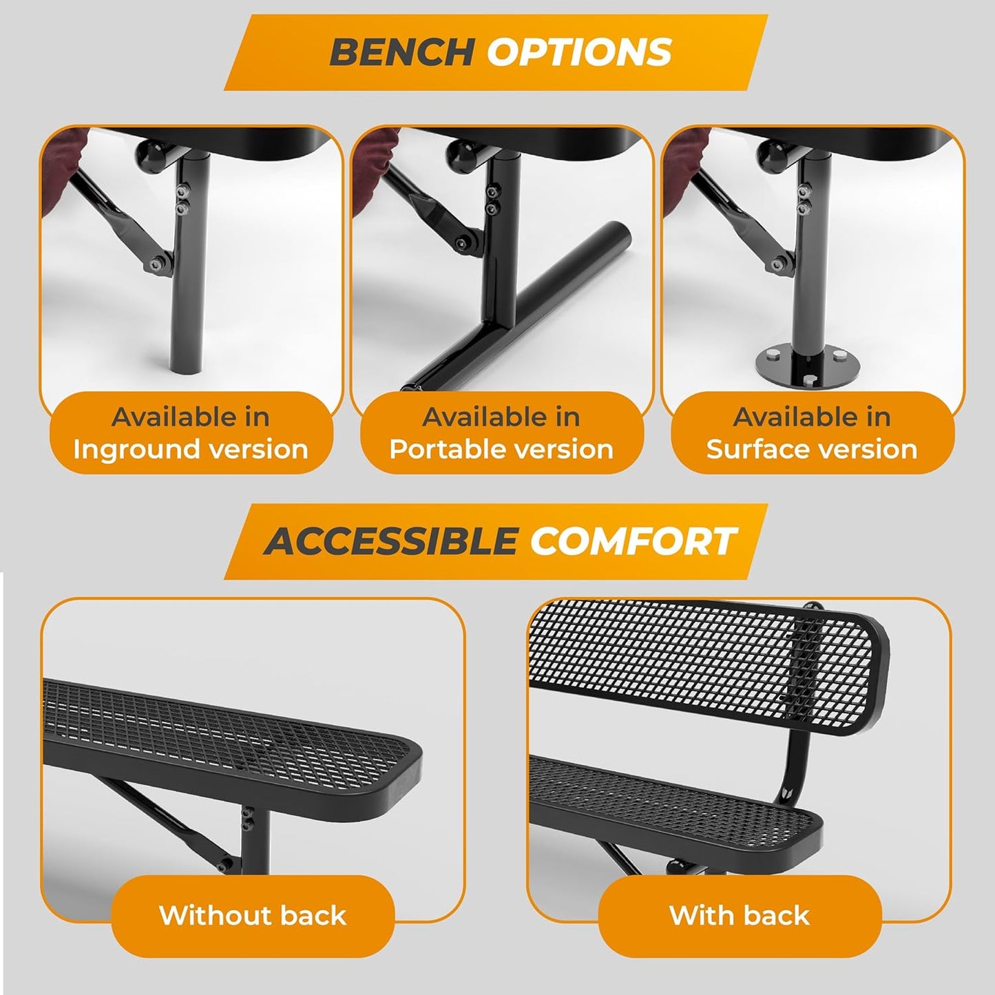 Heavy-Duty Outdoor Metal Bench, Thermoplastic-Coated, Surface, Weatherproof, Commercial-Grade for Parks, Gardens, Patios, Stores & More (6 Ft - Surface, Green)