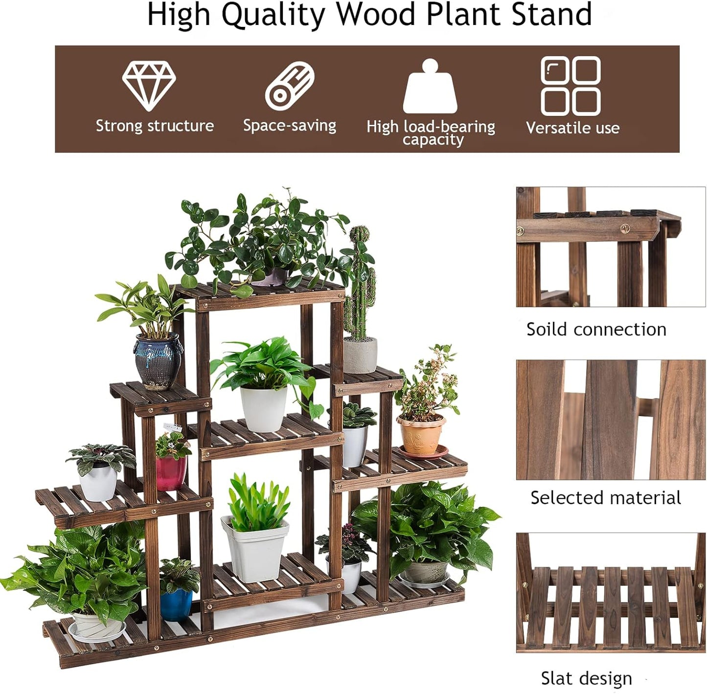 COSTWAY 6-Tier Multifunctional Wood Flower Stand, Shelf Holder for Multiple Plants, Freestanding Plant Rack for Garden, Patio, Balcony, Living Room, Indoor, Outdoor