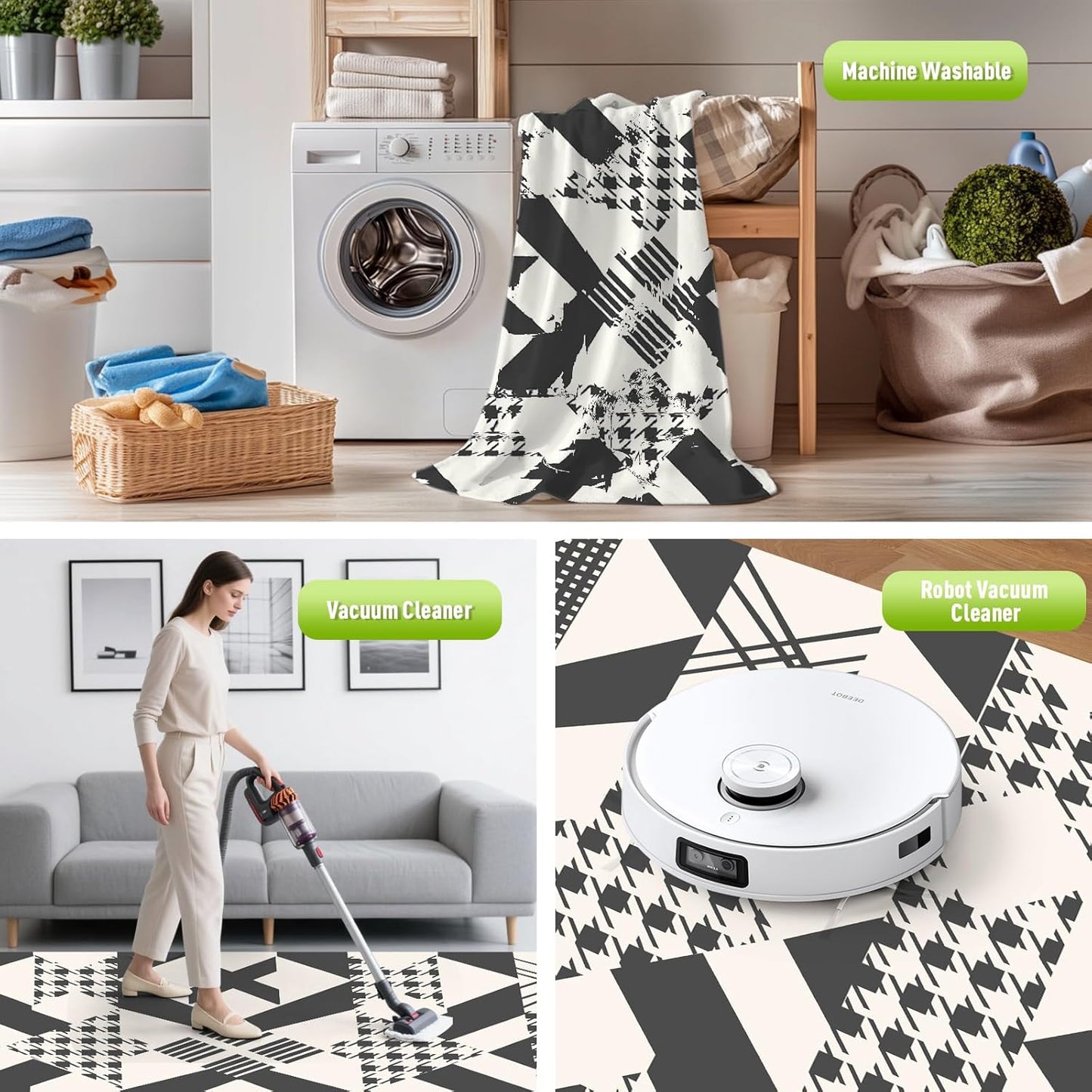 WILDROOTS 5x8 Feet Houndstooth Plastic Outdoor Rug, Stain Resistant Waterproof Reversible Outdoor Patio Rug, Fade Resistant Camping Rug