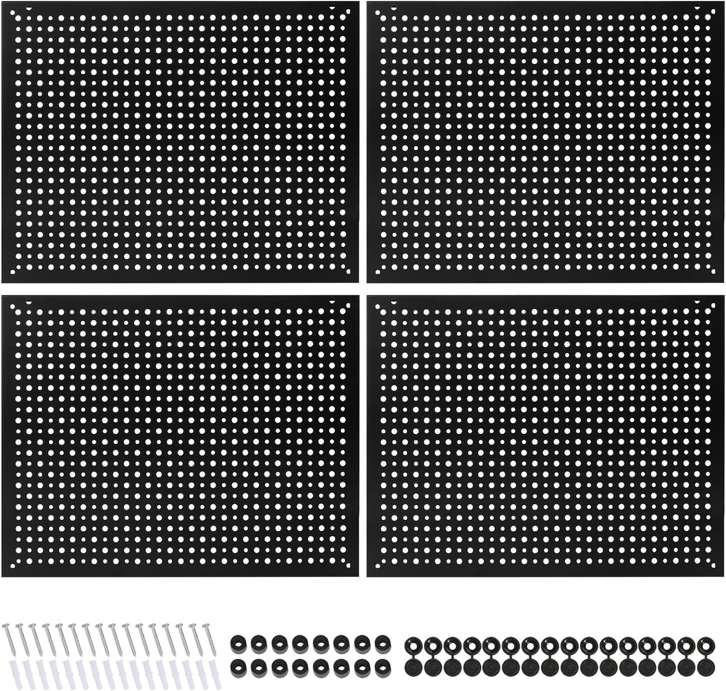 4 Pack Heavy Duty Steel Pegboard Garage Organization Panels,Universal 1/8 and 1/4 Pegboard Accessories,Suitable for Tool Storage,Garage Storage etc.(Black, 16X12)