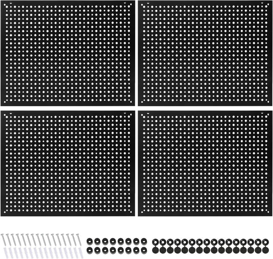 4 Pack Heavy Duty Steel Pegboard Garage Organization Panels,Universal 1/8 and 1/4 Pegboard Accessories,Suitable for Tool Storage,Garage Storage etc.(Black, 16X12)