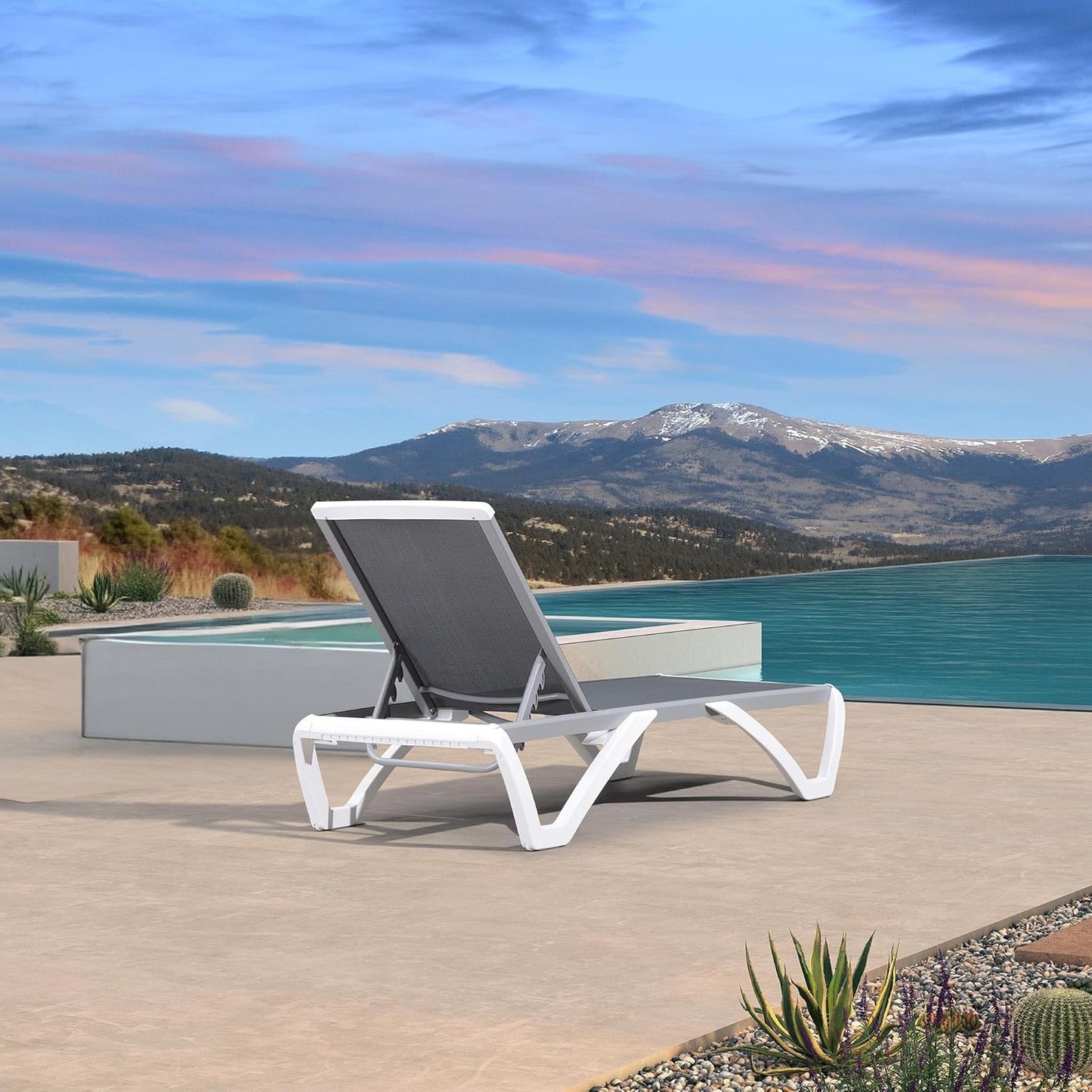 PURPLE LEAF Patio Chaise Lounge Chair Outside Aluminum Plastic Stackable Tanning Chairs for Pool Sunbathing Beach Deck Outdoor Lounger, Light Grey