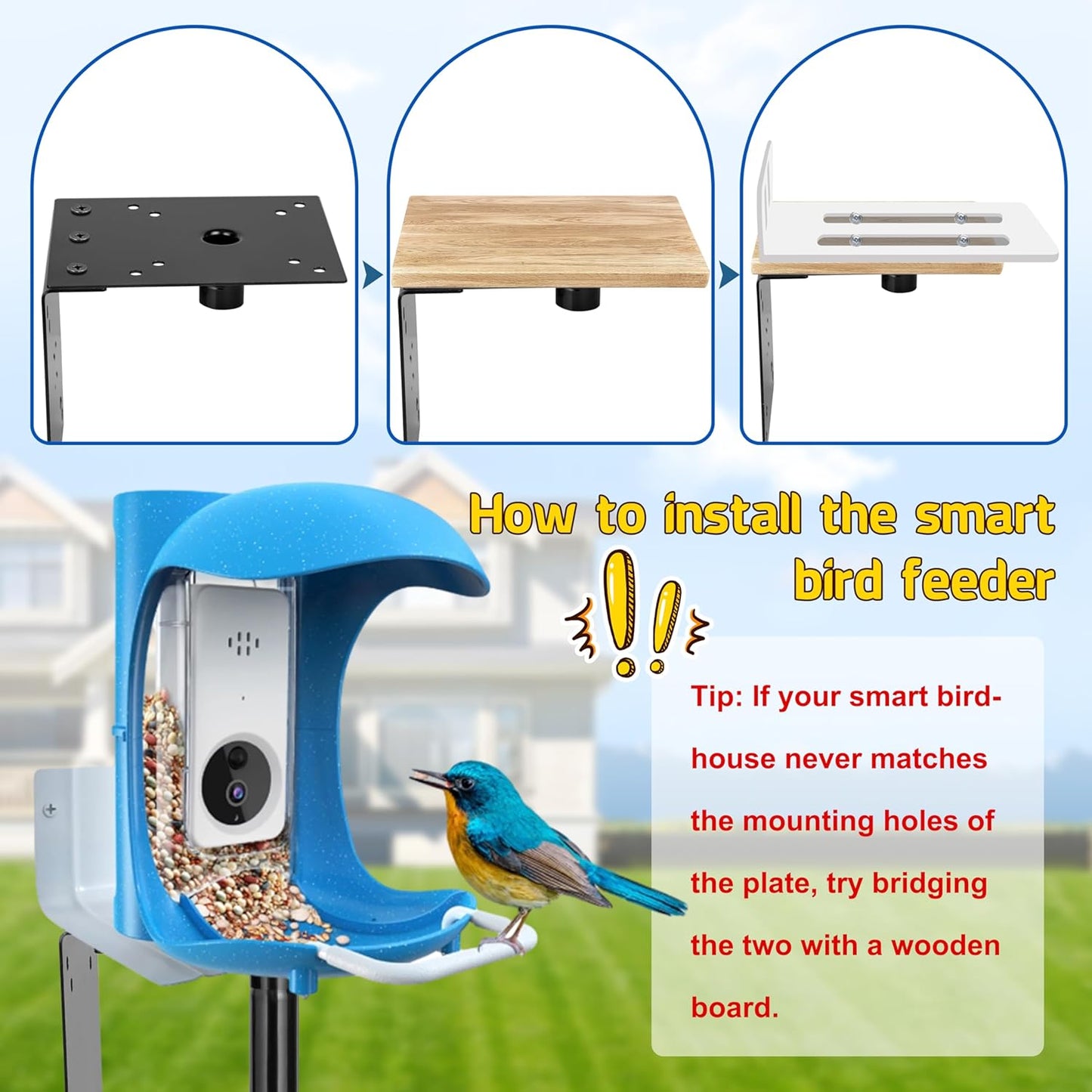 Ottsuls Bird Feeder Pole, 109 Inch Heavy Duty Bird House Pole Kit for Outdoors, with 5-Prong Base Feeding Station for Wild Birds Watching, Adjustable Feeder Stand (House Not Included)