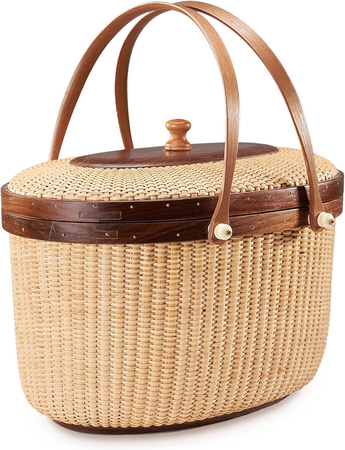 Nantucket Style Basket Picnic Basket Rattan Handmade Products Woven Sewing Storage Basket Two Swing Handles Tote Bag for Women