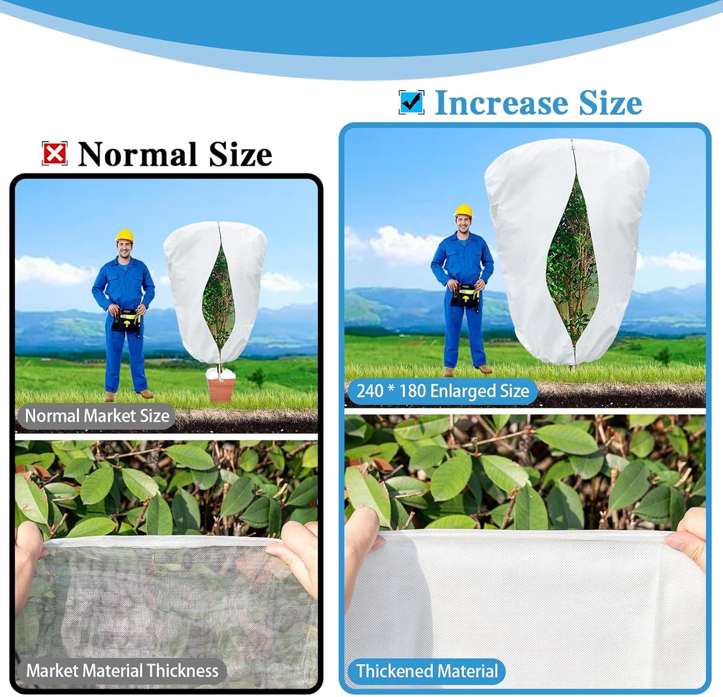 Plant Covers Freeze Protection, Frost Blankets for Outdoor Plants with Drawstring and Zipper, 2.5 oz/yd² 7.9 X 6.6 Ft, Reusable Winter Plant Protector Bag for Protect Trees Shrubs from Cold Frost