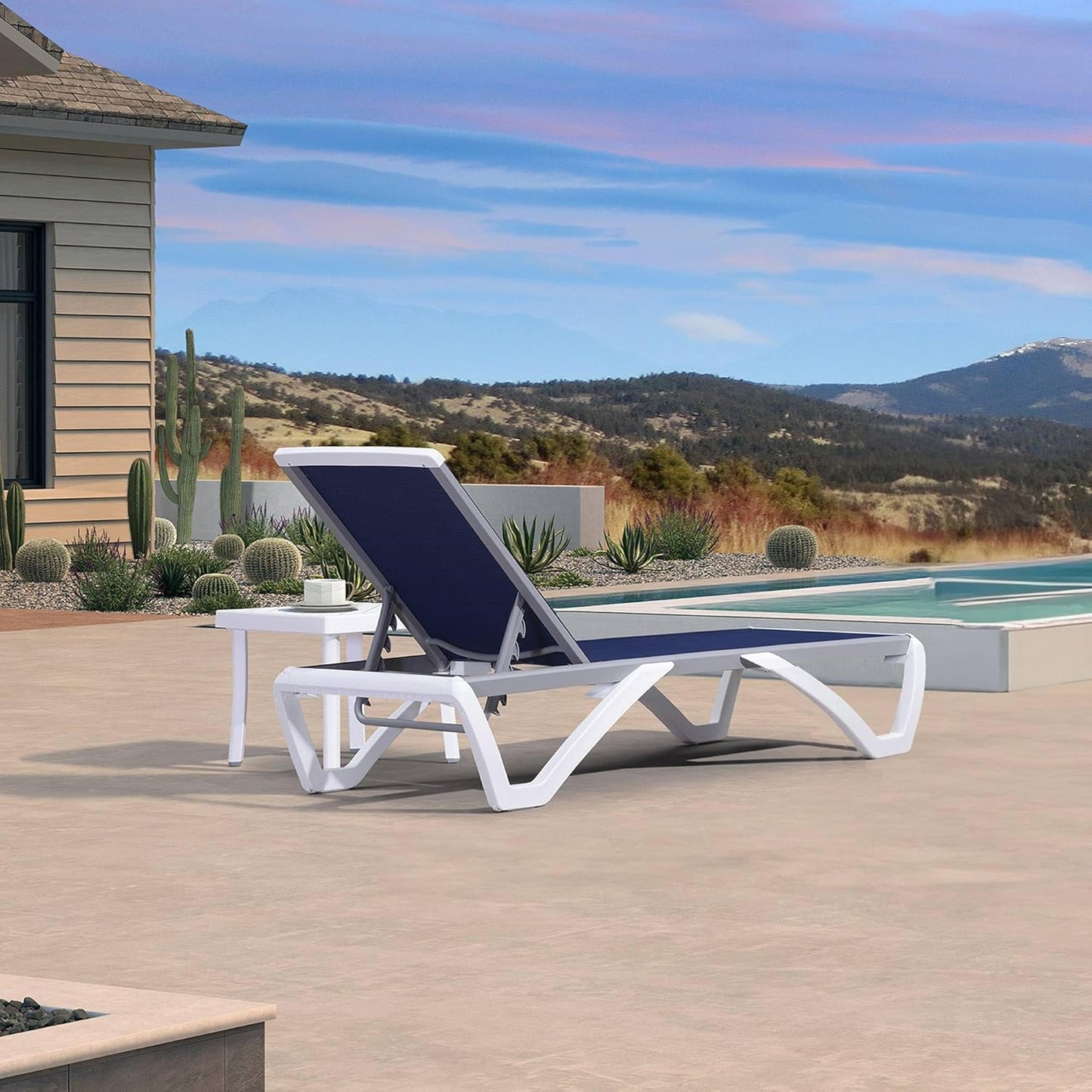 PURPLE LEAF Patio Chaise Lounge Chair Set Outside Aluminum Plastic Stackable Tanning Chairs with Side Table for Pool Sunbathing Beach Deck Outdoor Lounger, Dark Blue