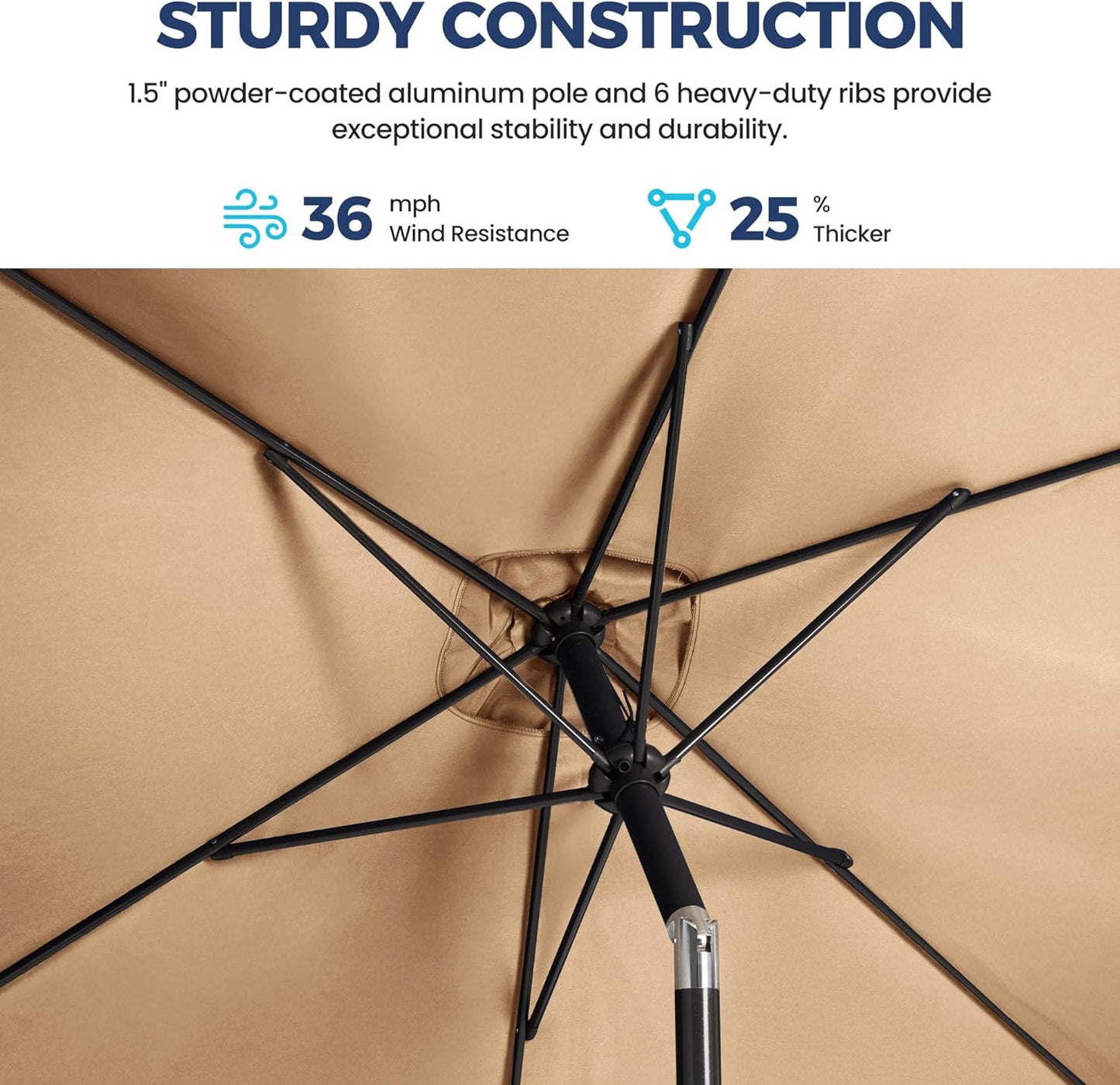 SUNVIVI OUTDOOR Patio Umbrella, 6.5' x 10' Rectangular Patio Umbrella, Metal Pole Square Outdoor Umbrella with Crank and Push Button Tilt, 6 Steel Ribs, Polyester Canopy