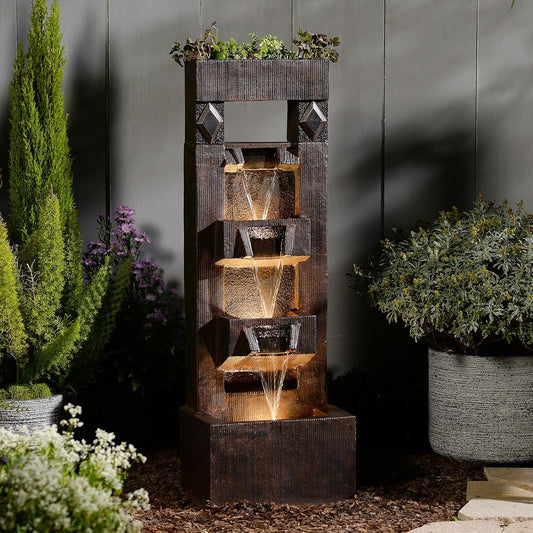 40.9" H 4-Tier Indoor/Outdoor Modern Water Fountain with Led Lights and Pump, Outdoor Freestanding Cascading Waterfall - Suitable for Garden, Patio, Porch, Yard and Outdoor Decor (Brown)